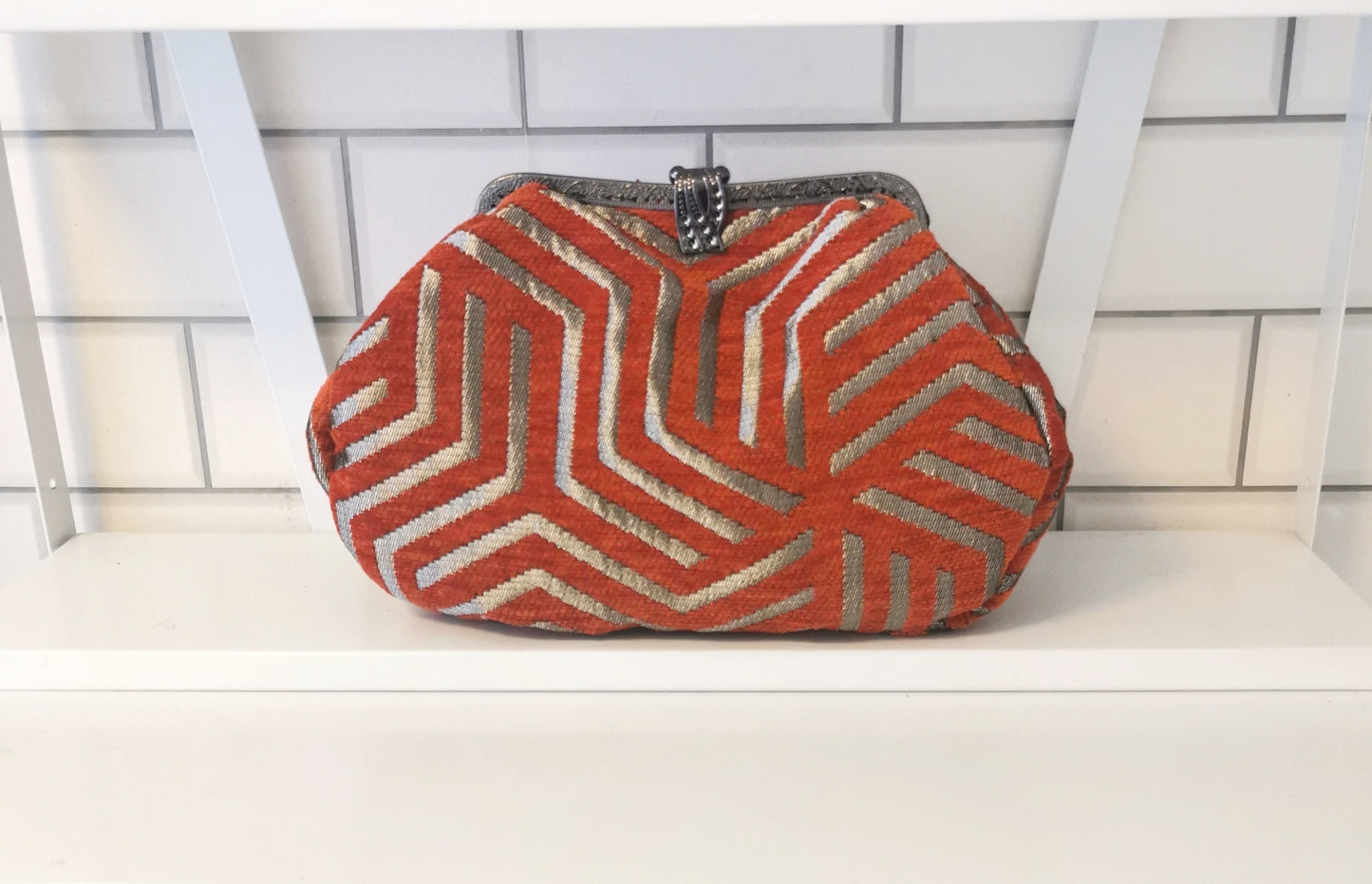 Chenille Somorah Clutch bag/ Black gunmetal frame